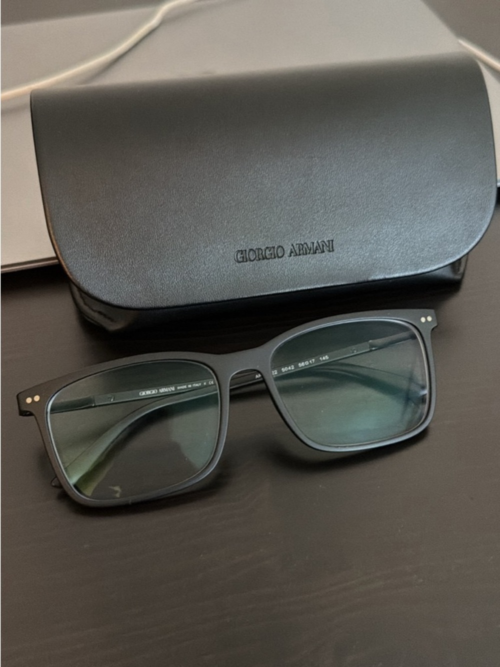 Giorgio Armani Matte Black Square-Frame Sunglasses with Branded Case